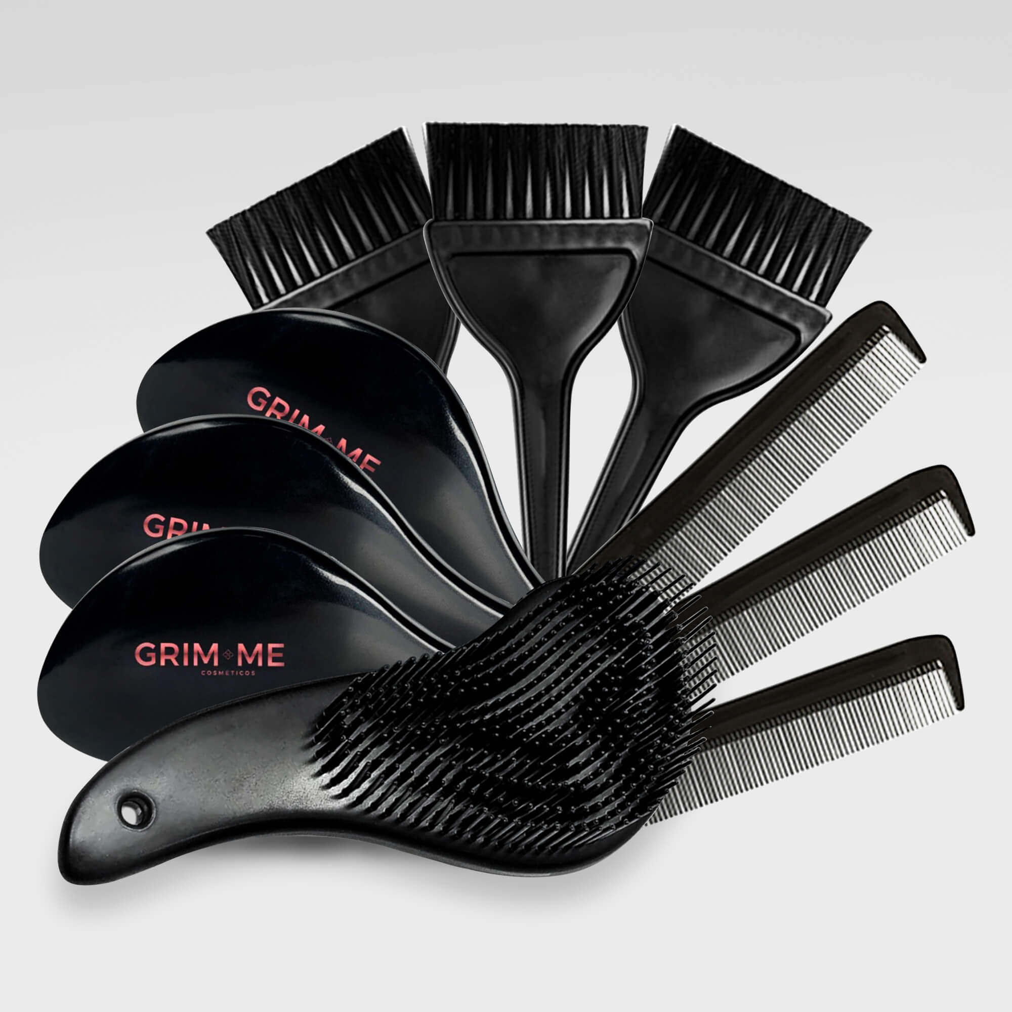 Kit 3x Escova Mágica, Pente Fino e Pincel Aplicador GRIM.ME